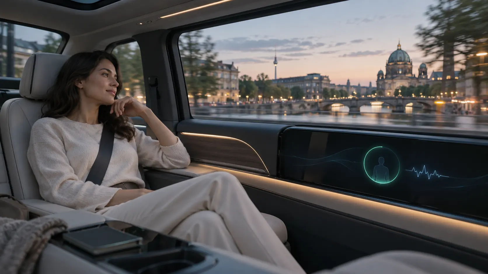 Passenger in an autonomous vehicle cabin with subtle physiological monitoring on the vehicle display